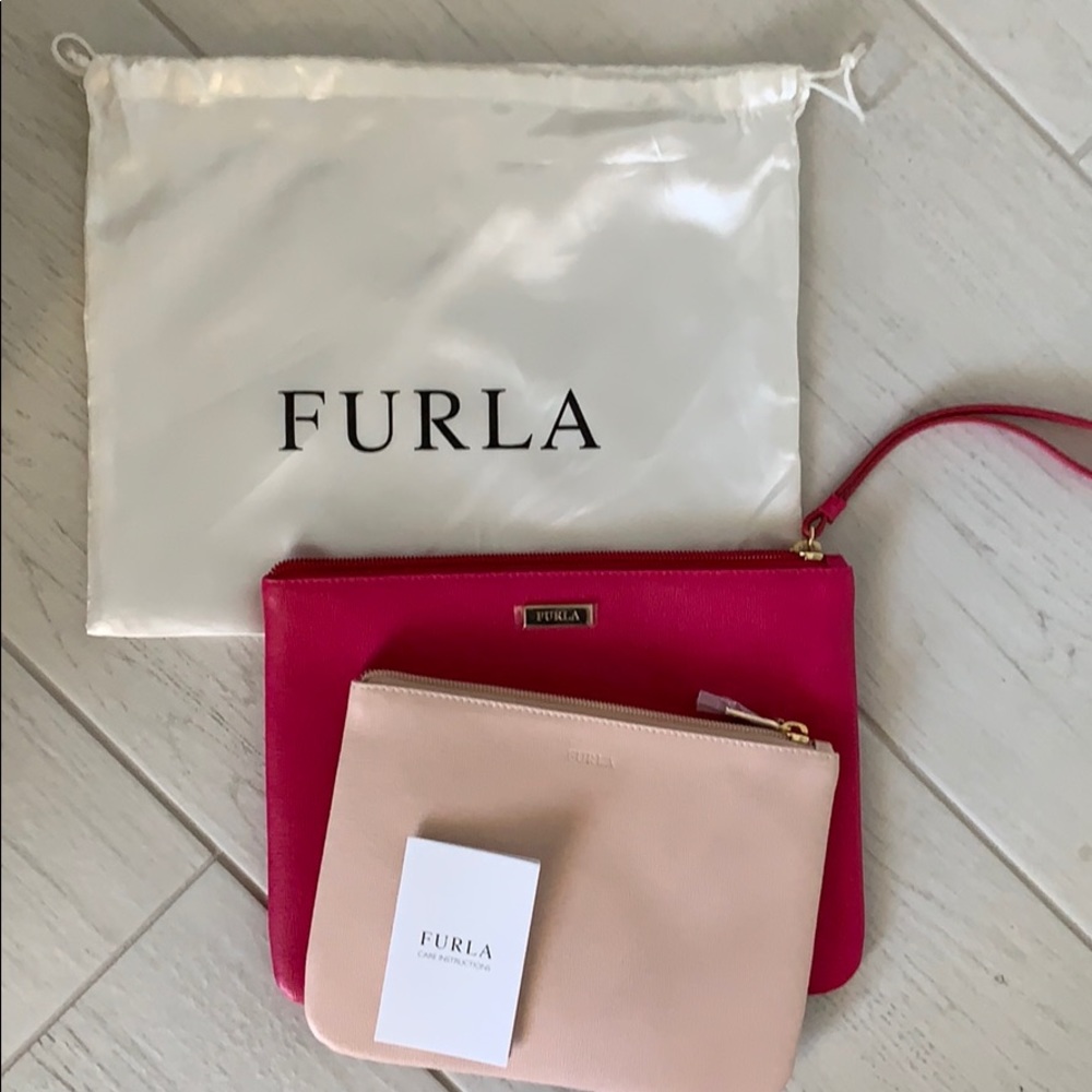 Furla Pink and Blush Leather Wristlet Set